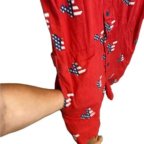 Disney utility red white blu cotton mickey mouse shorts romper jumpsuit vacation - Picture 3 of 6